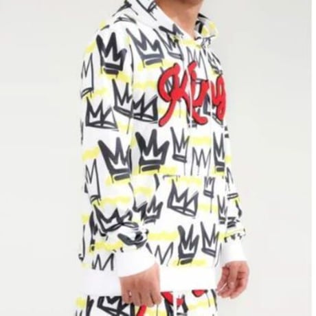 HUDSON NYC ハドソン ニューヨーク King Basquiat キング バスキア 総柄 白 プルオーバー パーカー