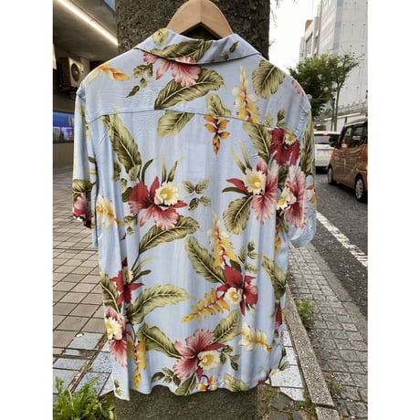 【特別SALE価格】  アロハシャツ ALOHA 半袖 サックス フラワープリント ハワイアンシャツ 新品 RB-10