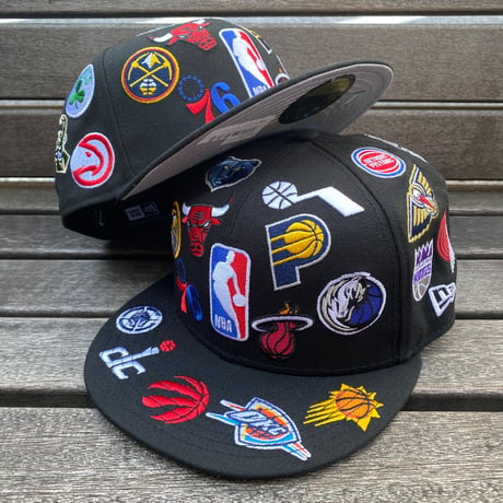 海外仕様 59FIFTY ニューエラ NEWERA 総柄 NBA 限定 Allover Patches キャップ (100-7)