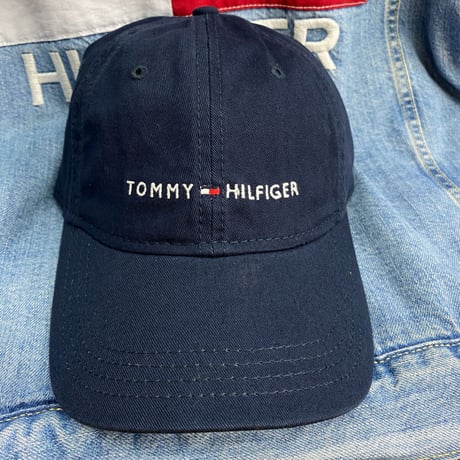 トミーヒルフィガー TOMMY HILFIGER レザーストラップバック キャップ  紺  クラシックロゴ