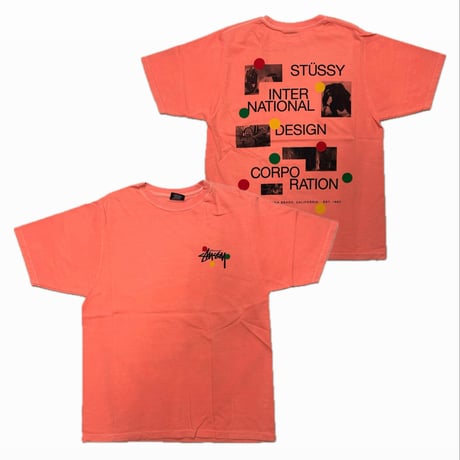 【M】 海外モデル Stussy ステューシー Dot Collage Tee 半袖 ドットコラージュ Tシャツ シェルオレンジ (78)