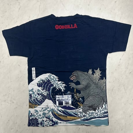 神奈川沖浪裏 GODZILLA ゴジラ 富嶽三十六景大怪獣ノ図 Tシャツ 浮世絵 Hokusai 紺
