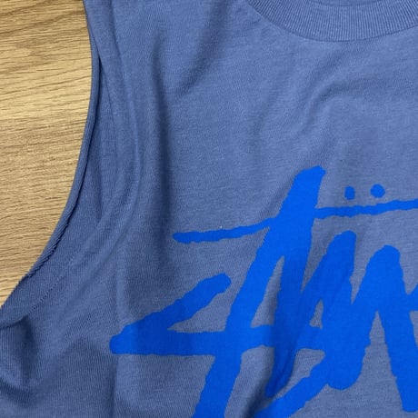 【S】 海外モデル Stussy ステューシー Stock Tank ストックロゴ 切りっぱなし タンクトップ スレートブルー (73)