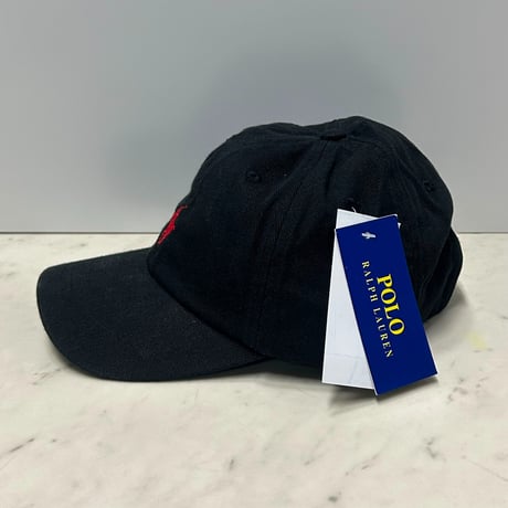 POLO RALPH LAUREN ラルフローレン Iconic Ball Cap ポニーロゴ アイコニック ダッドキャップ 黒/赤ロゴ (RLC4)