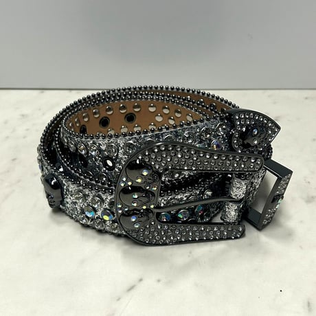 SKULL スカル リベット ラインストーン ブリンブリン ベルト Bling Bling Rhinestone Belt シルバー (BELT3)
