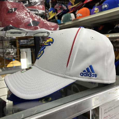 【S/M】 Adidas アディダス Collegiate カンザス大学 カンザス KU ジェイホークス 白 フレックス キャップ