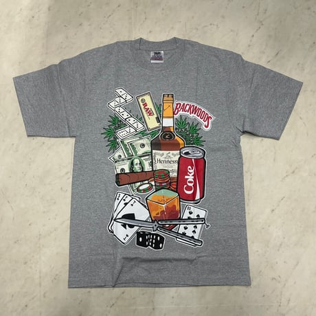LA発 BACKWOODS バックウッズ グラフィック ヘビーウェイト Tシャツ グレー ALWAYS TRUE (GTS11)