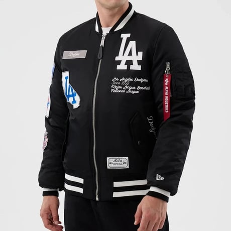 米国仕様 New Era ニューエラ Alpha Industries アルファインダストリーズ MLB LA ドジャース MA-1 ジャケット 黒