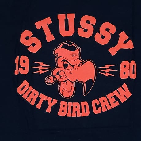 【S】 Stussy ステューシー Dirty Bird Crew 半袖 Tシャツ 西海岸 ストリート 背番号 ネイビー 紺 (52)
