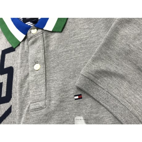 TOMMY HILFIGER 半袖 ポロシャツ Polo グレー BIGロゴ UVカット 吸水速乾 アメリカ NY