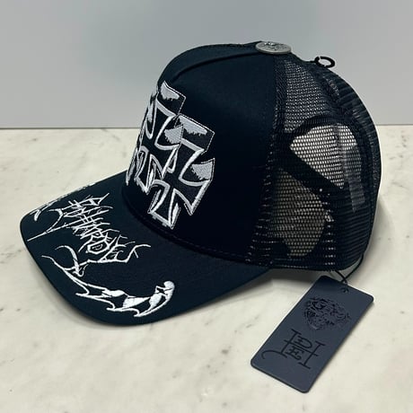 USA仕様 Ed Hardy エドハーディ Crosses Trucker 十字架 刺繍 メッシュ トラッカーキャップ Black (EDC10)