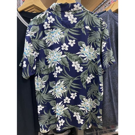 【特別SALE価格】ROBINSON 開襟 アロハシャツ ALOHA ネイビー 花柄 プルメリア R01