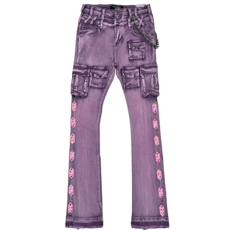 米国シカゴ発 Gunzinii ガンジーニ Jeweled Cargo Stacked Jeans ジュエル カーゴ スタックドデニム (JNS136)