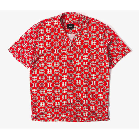 HUF ハフ 半袖 ボタンシャツ 総柄 サークルH モノグラム 赤 ATELIER RESORT アトリエ リゾート
