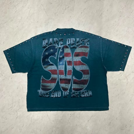 カリフォルニア発 Rare Peace レアピース Save Our Souls スカル ラインスト―ン クロップドTシャツ (CropT43)