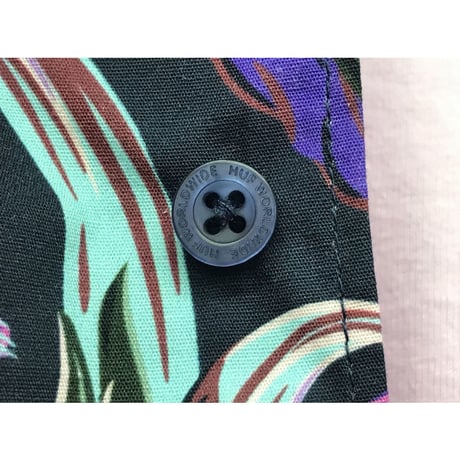 HUF ハフ 半袖 ボタンシャツ 総柄 ALOHA パラダイス リゾート ネイビー 刺しゅうロゴ
