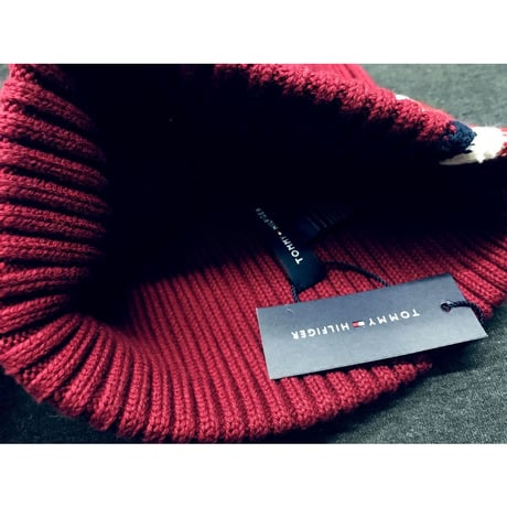 トミーヒルフィガー TOMMY HILFIGER USA ニットキャップ 綿100% バーガンディ