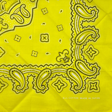 日本製 ペイズリー バンダナ Paisley Bandana 大判サイズ 綿100% レモン色 (BNDN62)