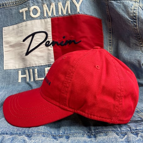 トミーヒルフィガー TOMMY HILFIGER レザーストラップバック キャップ 赤 クラシックロゴ