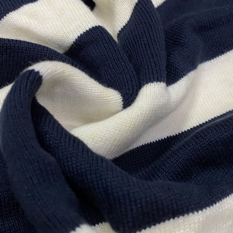 USAモデル TOMMY HILFIGER 綿100％ ストライプ クルーネック セーター 紺 (R4F-38)