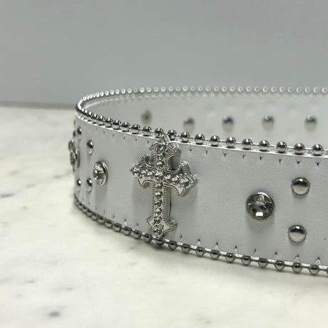 十字架 Cross リベット ラインストーン ブリンブリン ベルト Bling Bling Rhinestone Belt 白 (BELT4)
