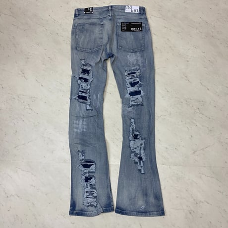 R3BEL RIPPED RUST STACKED FLARE DENIM スタックド フレアジーンズ ストレッチ (JNS3)