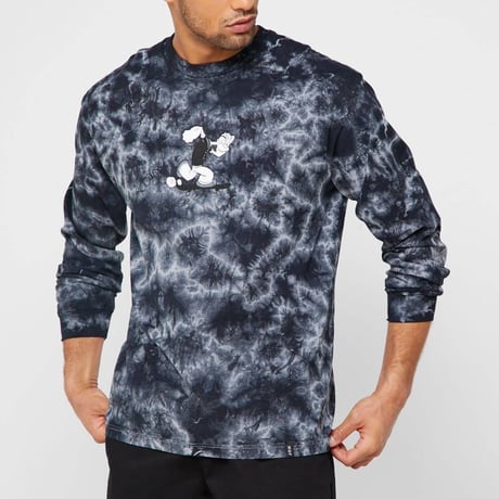 限定モデル HUF ハフ Popeye ポパイ 長袖 Ｔシャツ ロンＴ コラボデザイン tiedye タイダイ 黒