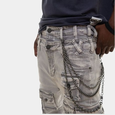 米国シカゴ発 Gunzinii ガンジーニ Jeweled Cargo Stacked Jeans ジュエル カーゴ スタックドデニム (JNS134)