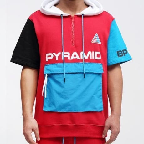 日本未入荷 ブラックピラミッド  BLACK PYRAMID ハーフジッパー 半袖 プルオーバー パーカー 赤