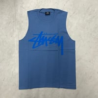 【S】 海外モデル Stussy ステューシー Stock Tank ストックロゴ 切りっぱなし タンクトップ スレートブルー (73)