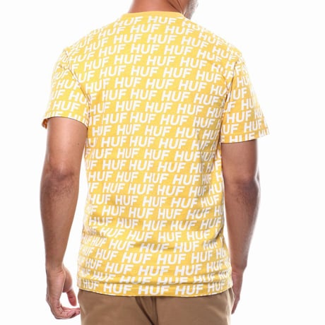 HUF ハフ 半袖 Ｔシャツ モノグラム 総柄 NIGHT MARKET 黄色 オールオーバーロゴ テキスタイル