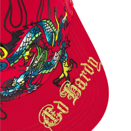 USA仕様 Ed Hardy エドハーディ Embroidered Dragon 刺繍 龍 メッシュ トラッカーキャップ 赤 (EDC6)