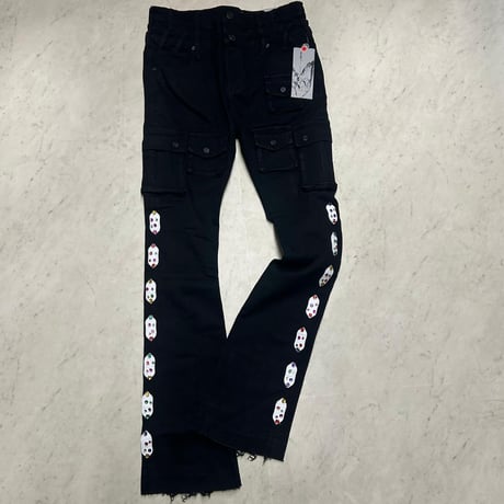米国シカゴ発 Gunzinii ガンジーニ Jeweled Cargo Stacked Jeans ジュエル カーゴ スタックドデニム (JNS135)