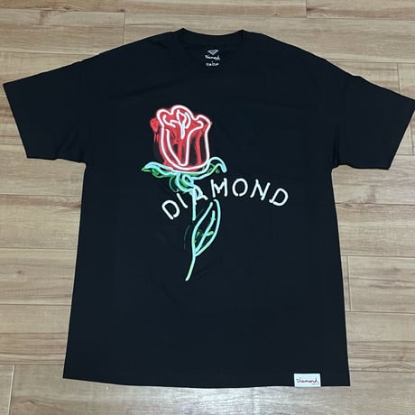 【L】  ダイヤモンドサプライ Diamond Supply Co. 半袖 Tシャツ 黒 ネオン Neon Rose (T22)
