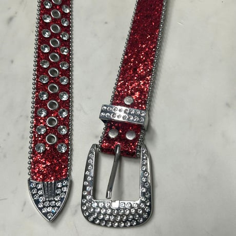 ラインストーン ブリンブリン ベルト Bling Bling Rhinestone Belt 赤 ラメ (BELT12)