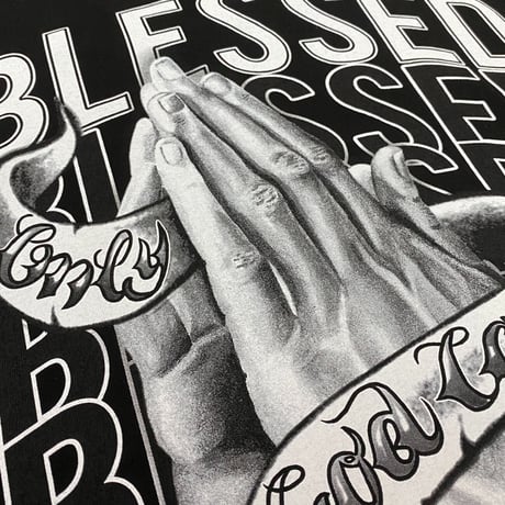 LA発 BLESSED グラフィック 半袖 ヘビーウェイト Tシャツ 黒 チカーノ ローライダー (GTS13)