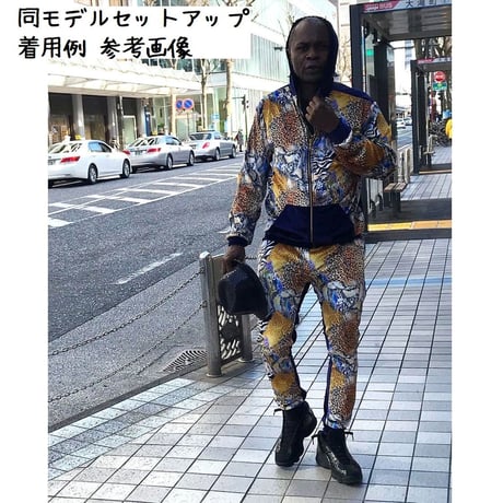 USA製 Brooklyn Crossing ベロア 総柄 セットアップ Men's ジップアップパーカー バーガンディ