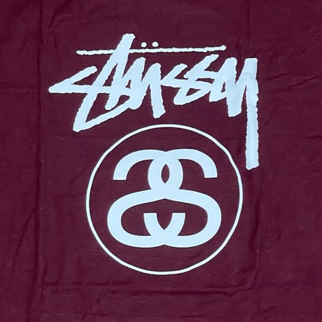 【L】 Stussy ステューシー SSリンクロゴ 半袖 Tシャツ 西海岸 Wine バーガンディ (49)