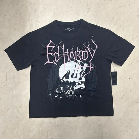 USA仕様 Ed Hardy エドハーディ Spider Skull Boxy Cropped T クロップ Tシャツ (EdT1)