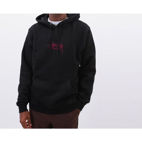 USA正規品 Stussy ステューシー Designs app スウェット プルオーバー パーカー 黒 ブラック ディープピンク Hoodie