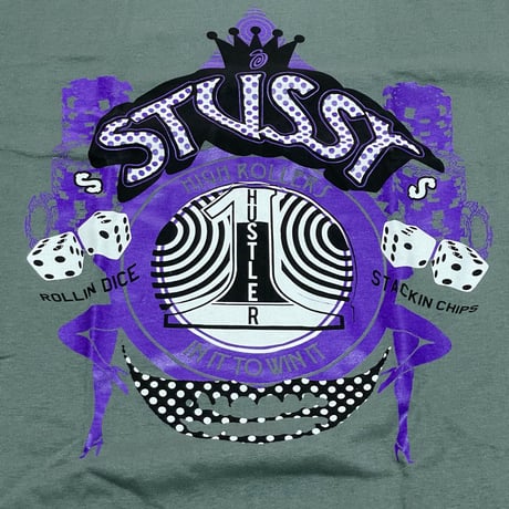 【L】 Stussy ステューシー HUSTLER ハスラー 半袖 Tシャツ モスグリーン DICE サイコロ ラグナ  (17)