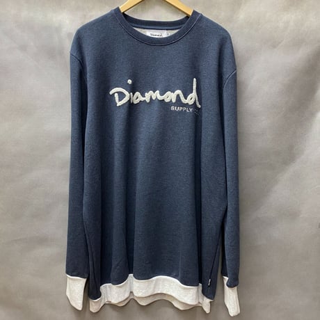 Diamond Supply ダイヤモンドサプライ 2tone クルーネック スウェット トレーナー グレー 紺