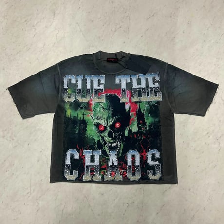 カリフォルニア発 Rare Peace レアピース Cue The Chaos クロップドTシャツ ラインストーン (CropT39)