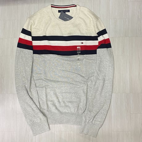 USAモデル TOMMY HILFIGER カラーブロック クルーネック セーター グレー (R4F-13)