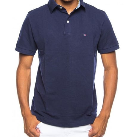 TommyHilfiger トミーヒルフィガー カスタムフィット フラッグロゴ ポロシャツ 紺 トラディショナル