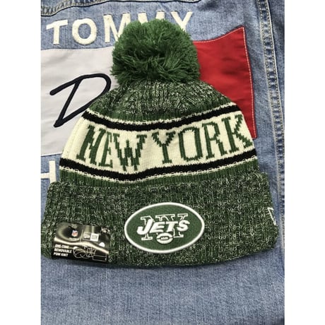 NEWERA ニューエラ NY ニューヨーク Jets ジェッツ NFL ポンポン付 ニット帽 フリース 極暖