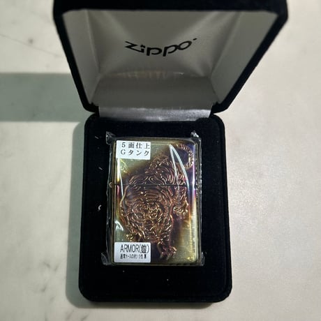 和柄 ZIPPO ジッポー 5面彫刻 Tiger 虎 ARMOR アーマー 金タンク アラベスク エッチング彫刻