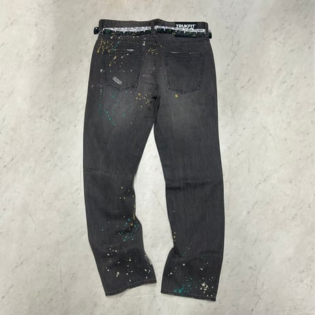 米国発 Lil Wayne TRUKFIT トラックフィット Dark Grey Splatter Straight Jeans スプラッターデニム (JNS207)