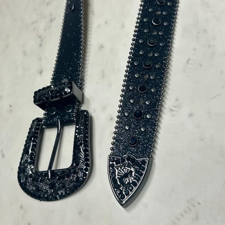 十字架 Cross リベット ラインストーン ブリンブリン ベルト Bling Bling Rhinestone Belt 黒 (BELT5)