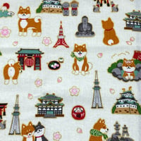 日本製 和柄 バンダナ 柴犬 JAPAN ICON アイコン 大判サイズ 綿100% オフホワイト (BNDN11)